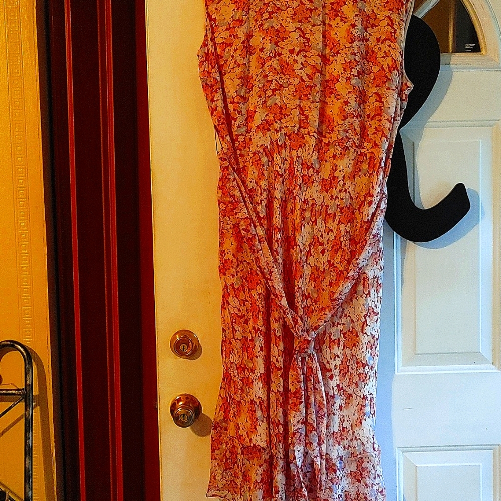 Ralph Lauren Orange Floral Tie-Waist Maxi Dress
